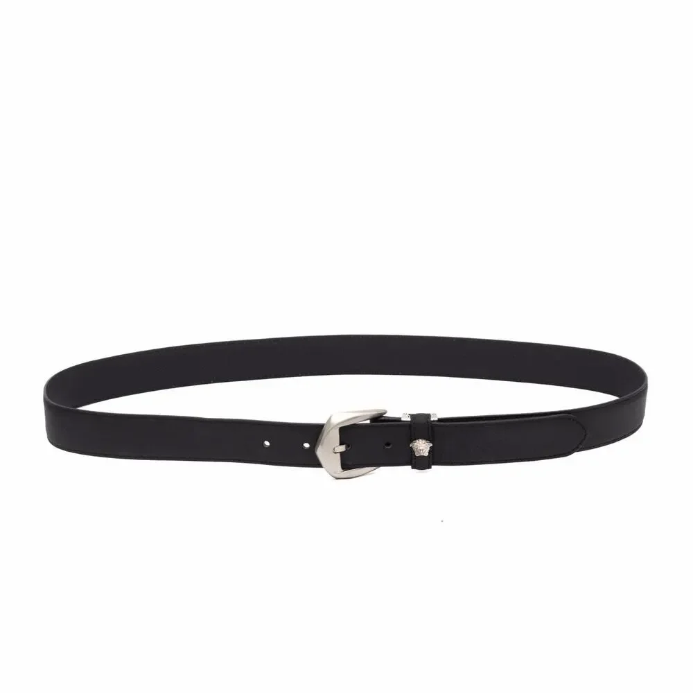 Vintage GIANNI VERSACE Men’s Black Leather Medusa Silver Buckle Belt 90 / 36